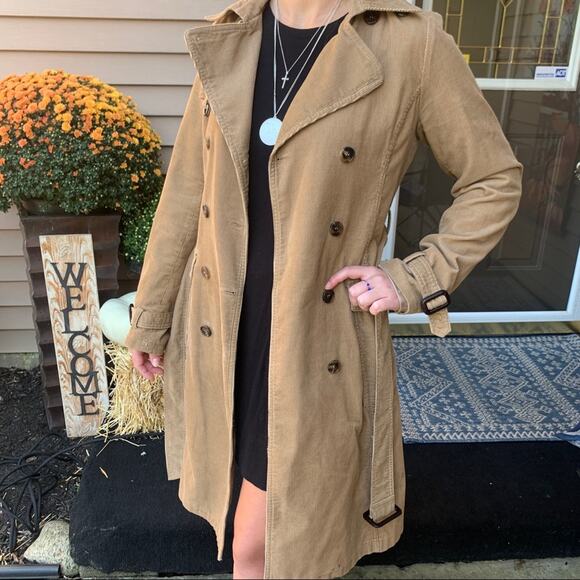 Vintage Corduroy Tan Belted Trench Coat W/ Buttons & Pockets Sz M 🤎 - Picture 5 of 12